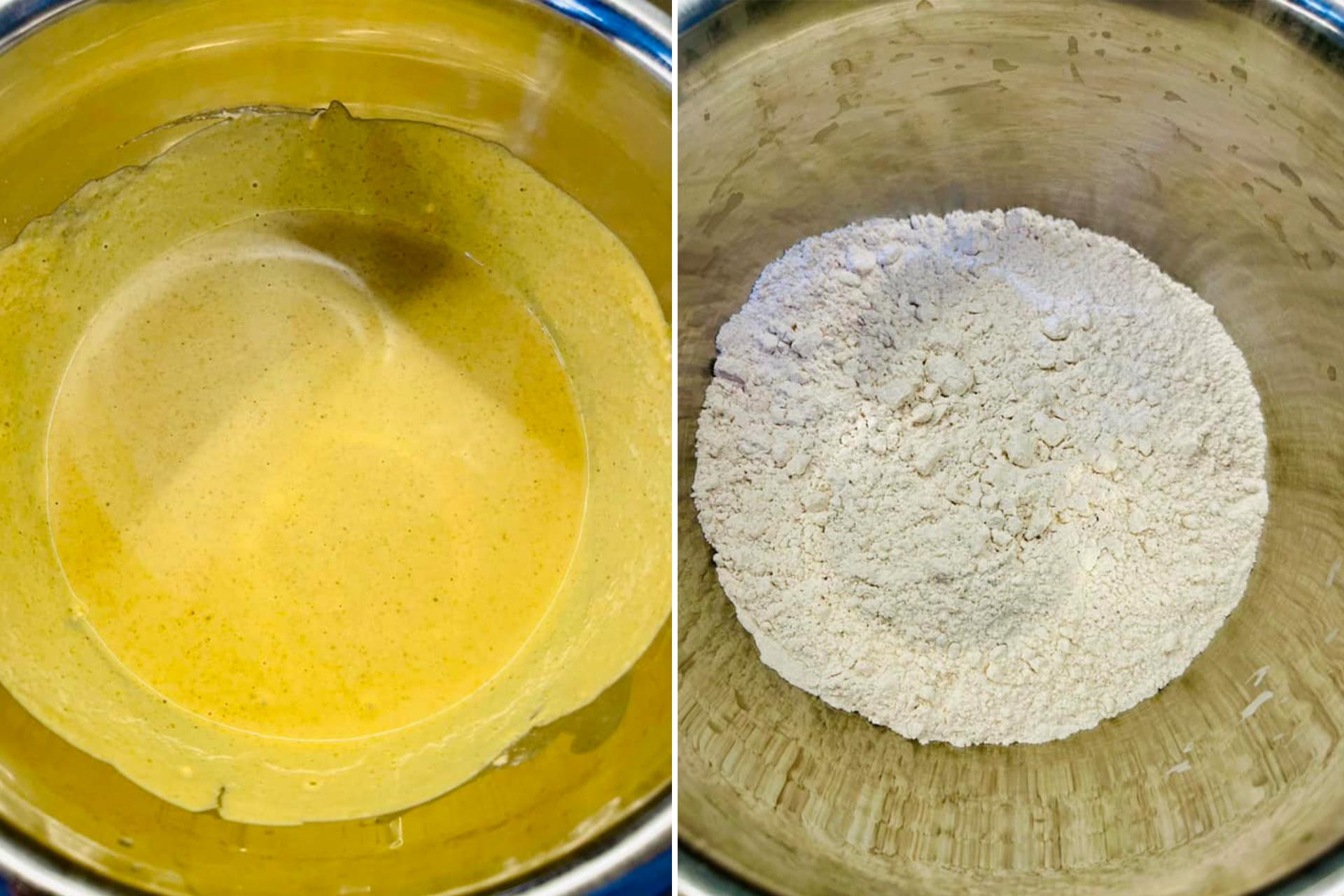 Trộn hỗn hợp bột ướt và bột khô để chiên gà